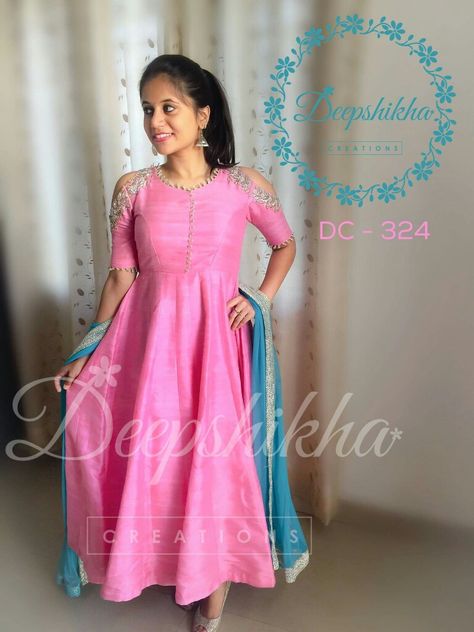 Deepshikha Creations, Kalamkari Dresses, Frocks And Gowns, Designer Anarkali Dresses, Gown Party Wear, Saree Blouse Neck Designs, Churidar Designs, Frock For Women, Half Saree Designs