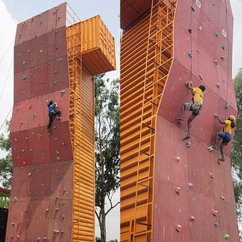 Rock Climbing Architecture, Shipping Container Buildings, Simple Floor Plans, Climbing Tower, Container Buildings, Sport Court, Climbing Wall, Physical Activity, Shipping Container