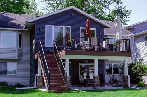 Warm sunshine and lake views make for a beautiful day! This new 2 story addition, deck, and patio space gave Grandpa and Grandma's house the extra space to host family days at the lake. Transforming Spaces, Elevating lifestyles, a home's new lease on life. 🏠✨ SWIPE FOR THE BEFORE ➡️➡️ 📸 @ebreannephotography #HomeAddition #HomeRenovation #knollwoodbuilders #transformingspaces #NewLookHome 2 Story Addition, Deck And Patio, Grandma's House, Home Addition, Grandmas House, Patio Spaces, At The Lake, Family Day, A Beautiful Day