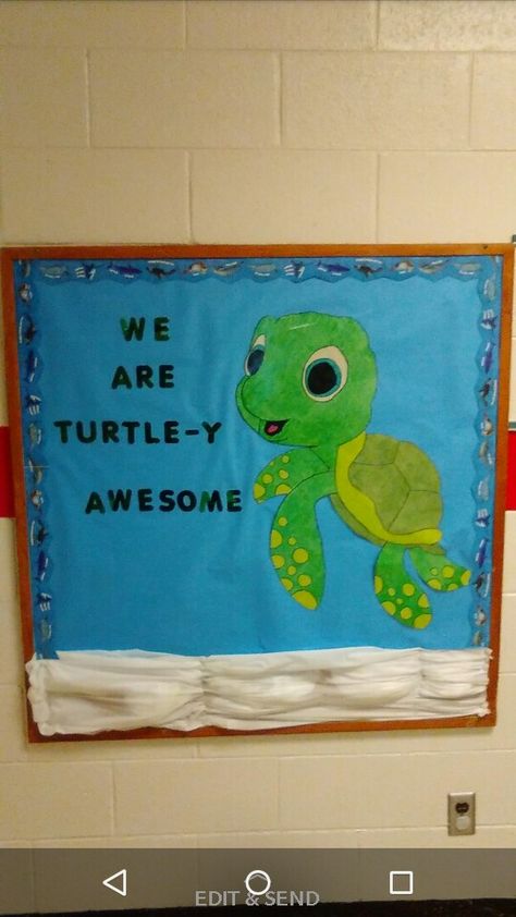 Turtle-y Awesome Turtle Board Preschool, Sea Turtle Door Decorations Classroom, Turtle Classroom Decorations, Sea Turtle Bulletin Board, Turtle Bulletin Board, Infant Classroom Decorations, Turtle Classroom, Turtle Quotes, Turtle Theme