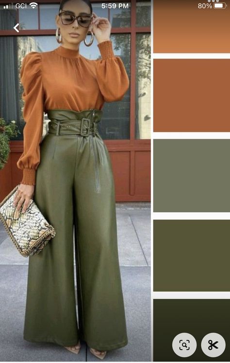 Olive Green Outfit, Fall Color Schemes, Colour Combinations Fashion, Color Combos Outfit, Color Blocking Outfits, Color Combinations For Clothes, Orange Outfit, Hair Wedding, Aesthetic Look