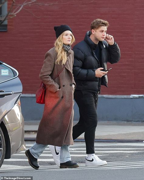 Meghann Fahy and Leo Woodall step out again in New York City just a day after confirming their relationship amid months of dating speculation | Daily Mail Online Leo Woodall, Meghann Fahy, Celebrity Street Style, White Boys, One Day, The City, York City, New York City, Kiss