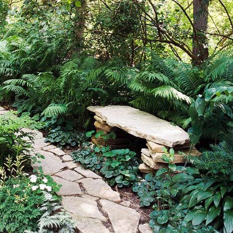 Stone Garden Bench, Gardening Inside, Garden Shade, Pathway Landscaping, Small Backyard Gardens, Garden Entrance, Stone Bench, Secret Gardens, The Secret Garden