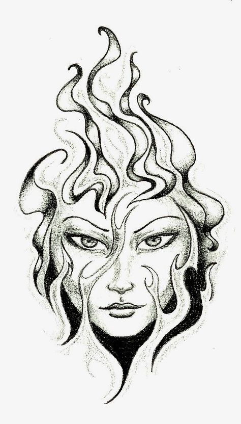 Smoke and Fire by rajiara Goddess Of Fire Tattoo, Head On Fire Tattoo, Fire Goddess Tattoo, Fire Line Drawing, Fire Line Art, Fire Genasi, Fire Sketch, Cloud Tattoo Design, Person Sketch