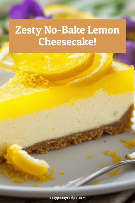 A slice of no-bake lemon cheesecake with a golden crust and lemon zest garnish on a white plate. No Bake Lemon Cheesecake Recipes, Easy Lemon Pie, No Bake Lemon Pie, Lemon Cheesecake Recipe, No Bake Lemon, Chicken Fried Rice Easy, Lemon Cheesecake Recipes, No Bake Lemon Cheesecake, Lemon Cheese