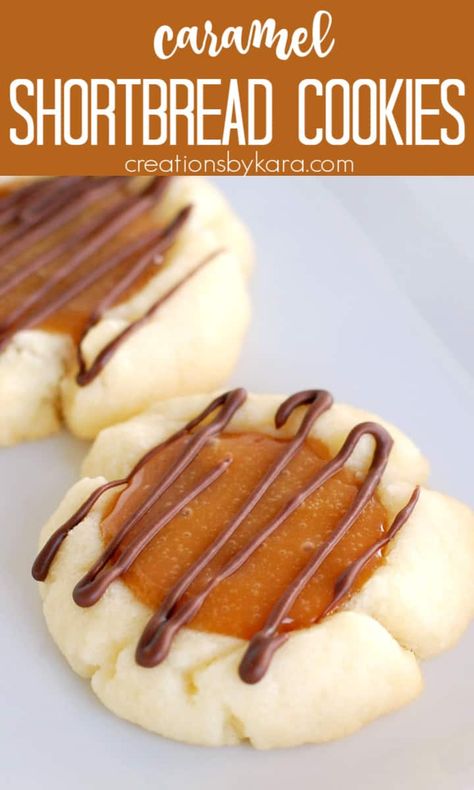 Caramel Shortbread Cookies - Tender buttery shortbread topped with gooey caramel and drizzled with chocolate. It doesn't get much better than that! #twixcookies #caramelshortbread #shortbread #chocolatecaramel -from Creations by Kara Shortbread Cookies Caramel, Caramel Drizzle For Cookies, Cookies With Carmel In The Center, Cookies With Kraft Caramels, Caramel Shortbread Cookies, Chocolate Short Bread Cookies, Cookies Using Caramel Bits, Caramel Biscuits Recipe, Cookies With Caramel Sauce