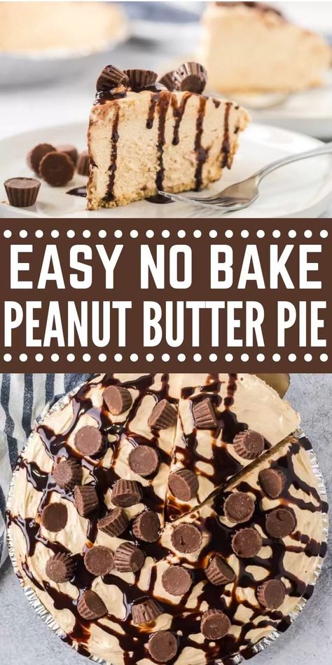 No Bake Peanut Butter Pie Recipe - Eating on a Dime Beginner Pie Recipes, Peanut Butter Pie Recipe No Bake, Peanut Butter Crust, Peanut Butter Pie Filling, No Bake Peanut Butter Pie, Easy Peanut Butter Pie, Easy Dessert Idea, Mini Peanut Butter Cups, Family Friendly Dinner Recipes