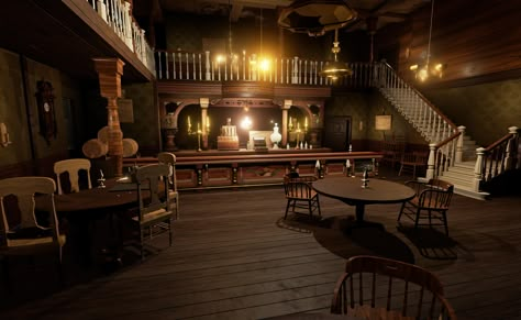 Western Saloon Concept Art, Western Saloon Interior, Saloon Aesthetic, Saloon Interiors, Country Couches, Wild West Saloon, Old West Saloon, Old Western Towns, Cowboys Bar