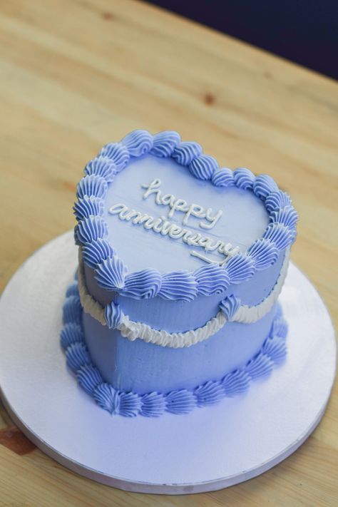 Periwinkle Birthday Cake, Old School Piping Cake, Happy Birthday Heart Cake, Old School Birthday Cake, Vintage Heart Cake Blue, 2 Tier Heart Cake, Periwinkle Cake, Anniversary Heart Cake, Blue Heart Cake