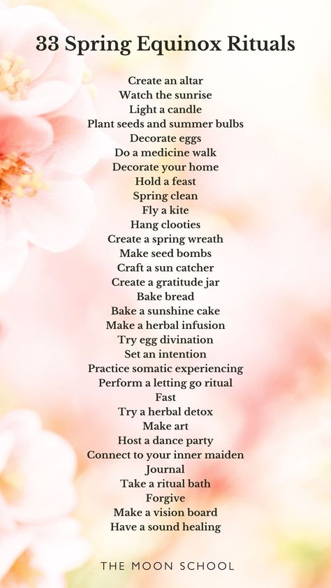 33 BEST Spring Equinox Rituals to Celebrate New Beginnings! Spring Equinox Feast, Spring Rituals, Spring Equinox Celebration Pagan, Spring Equinox Correspondences, Celebrate Spring Equinox Kids, Spring Equinox Yoga Sequence, Litha Ritual, Spring Equinox Ritual, Spring Equinox Meditation Script