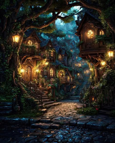 Medieval Forest, Forest Enchanted, Stone Hearth, Forest Village, Fantasy Village, Fantasy Town, Under The Moonlight, Fantasy Forest, Fantasy City