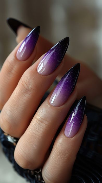 Black And Purple Nails, Purple Chrome Nails, Black Ombre Nails, Witchy Nails, Purple Nail Art, Purple Nail Designs, Purple Acrylic, Gothic Nails, Stylish Nails Designs