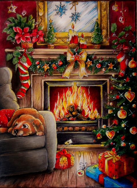 'Winter wonderland' Fireplace Christmas Scene Drawing, Spring Scenes, Irish Images, Creative Haven Coloring Books, Winter Drawings, Coloring Contest, Scene Drawing, Dover Publications, Christmas Coloring Books