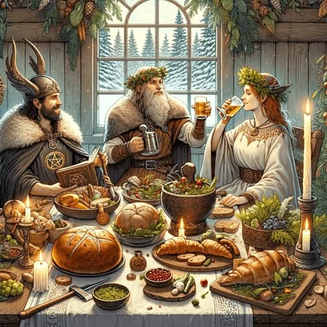 Yule - The Busy Pagan Yule Background, Yule Art Winter Solstice, Yule Aesthetic Pagan, Yule Witchcraft, Yule Wallpaper, Yule Feast, Solstice Dinner, Yule Solstice, Yule Aesthetic