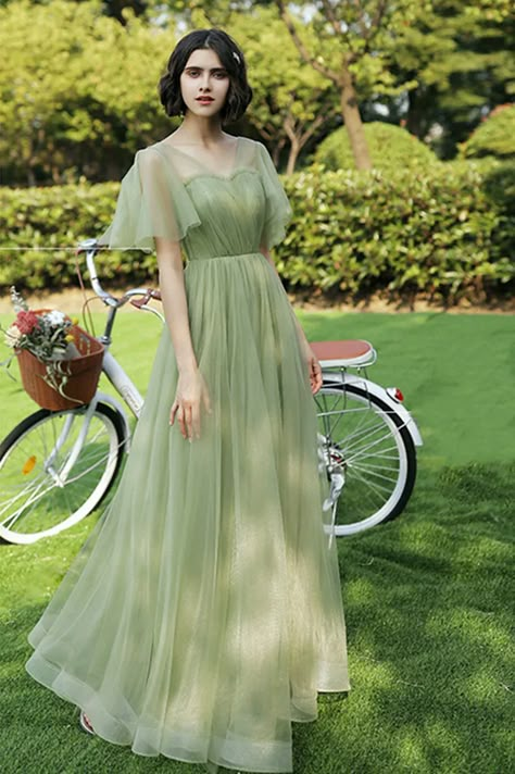 Prom Dress Green, Sage Green Bridesmaid Dress, A Line Prom Dress, Green Evening Dress, Sage Green Dress, Green Tulle, A Line Evening Dress, Green Bridesmaid, Green Bridesmaid Dresses