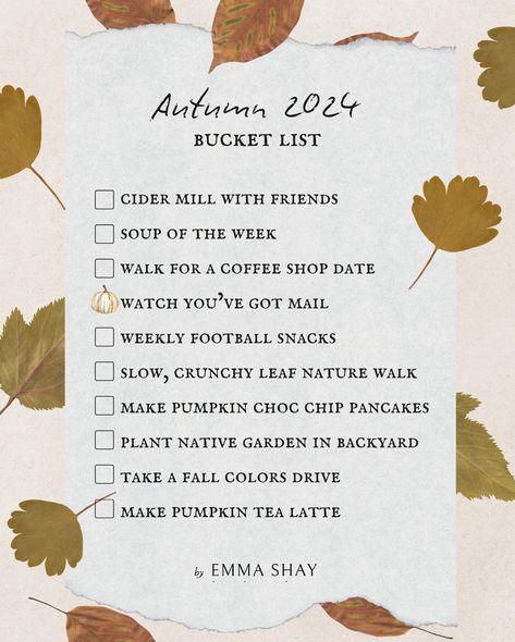 🍂 Autumn 2024 Bucket List 🍂 I make a personal bucket list for each season, but I’ve never shared it before (until now) What’s on your fall bucket list? #cozyseason #autumnequinox #autumnactivities Personal Bucket List, Autumn Bucket List, Pumpkin Tea, Football Snacks, Fall Bucket List, You've Got Mail, Tea Latte, Native Garden, Autumn 2024