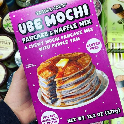 Ube Pancakes, Ube Mochi, Dairy Free Waffles, Pancake Mix Recipe, Trader Joes Food, Pancake Mix Recipes, Mochi Cake, Crispy Waffle, Trader Joe's Products