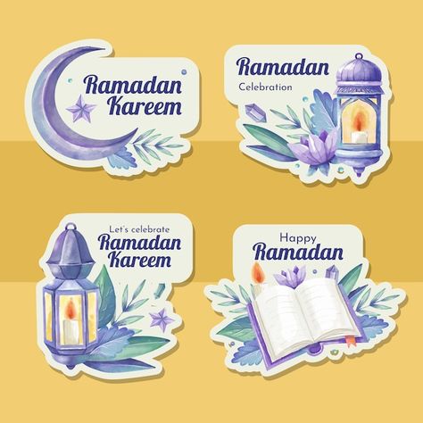 Free vector watercolor ramadan labels co... | Free Vector #Freepik #freevector #ramadan-fasting #islamic-ramadan #islamic-label #fasting Ramadan Favors, Elegant Wine Label, Ramadan Art, Scrapbook Albums Tutorial, Ramadan Mubarak Wallpapers, Ramadan Planner, Ramadan Celebration, Islamic Ramadan, Ramadan Kareem Vector