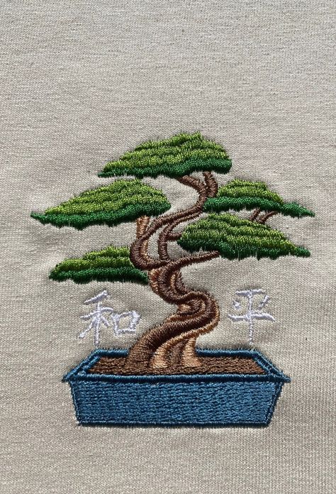 Embroidered Bonsai tree surrounded by peace and harmony. CHECK out my beanie listing if you like this design! message me if you have any questions! every order supports a one person small business! Halloween Embroidery Designs, Embroidery Hoodie, Hippie Shirt, Halloween Embroidery, Hand Embroidery Projects, Japan Culture, Embroidery On Clothes, Cute Embroidery, Peace And Harmony