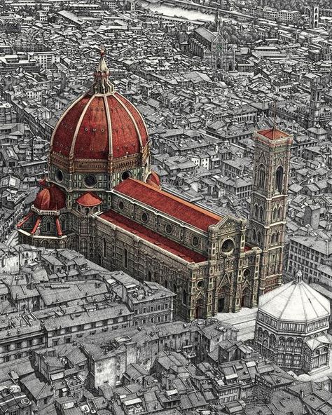 Florence Dome, Florence Cathedral, Florence City, Architect Building, Duomo Florence, Piazza Del Duomo, Pokemon Fusion Art, Building Sketch, Rose Window