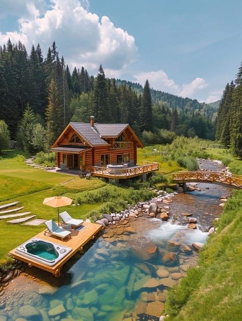 Log Cabin Living, Little Cabin In The Woods, Mountain Cabins, Diy Garden Fountains, Cabin Living, House Of Beauty, Little Cabin, Countryside House, Tiny House Cabin