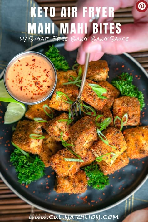 Easy Keto Air Fryer Mahi Mahi Bites - Culinary Lion Fish Bites In Air Fryer, Air Fryer Fish Bites, Keto Mahi Mahi Recipes, Mahi Mahi Recipes Air Fryer, Air Fryer Mahi Mahi, Airfryer Keto, Mahi Recipes, Mediterranean Keto, November Recipes