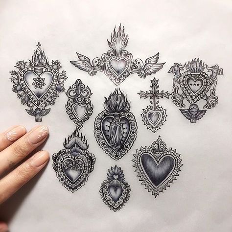 Mexico Aesthetic Tattoo, Small Tattoos For Cover Ups, Gothic Tattoo Sleeves For Women, Sacred Heart Eye Tattoo, Milagro Heart Tattoo, Corazon Sagrado Tattoo, New Tattoo 2023, Milagro Tattoo, Victorian Tattoo Vintage