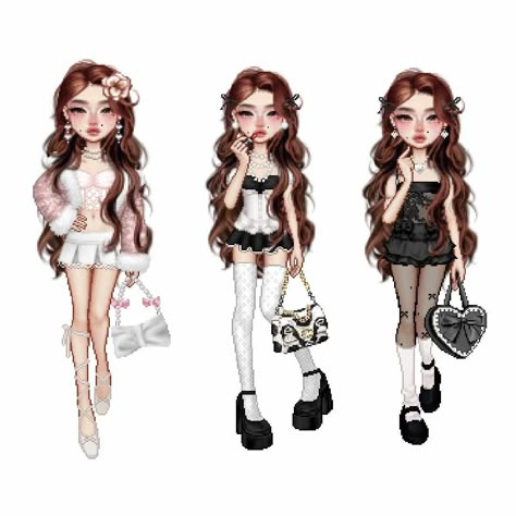 Coquette Everskies Outfits, Everskies Hair, Kpop Everskies, Everskies Coquette, Everskies Characters, Kida Disney, Angel Outfits, Group Outfits, Everskies Outfits