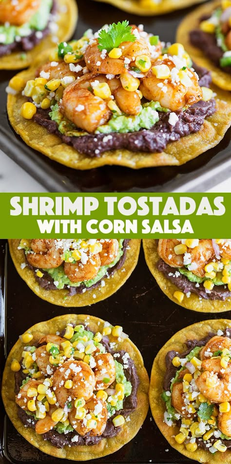 Shrimp Avocado Tostadas, Fish Tostada Recipes, Tostada Recipes Shrimp, Salmon Tostadas Recipe, Shrimp Tostadas With Pineapple Salsa, Street Corn Tostadas, Mini Shrimp Tostadas, Recipes With Tostada Shells, Sides For Tostadas