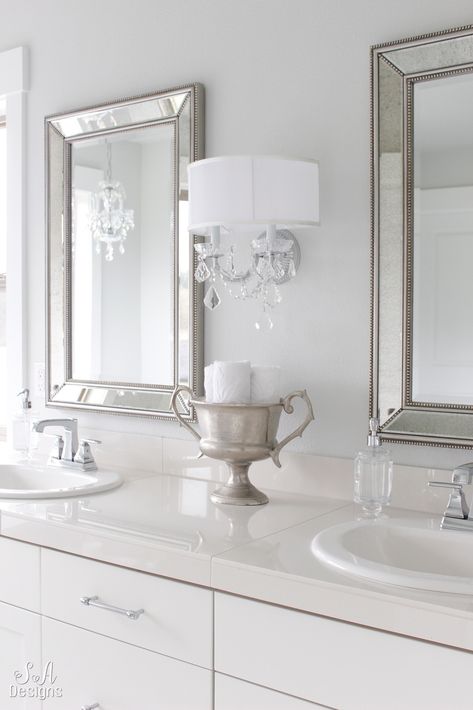 Tranquil Glam Master Bathroom Tour  #bathroomideas #bathroomdesign #bathroomdecor #whiteinterior Glam Bathroom Vanity, Bathroom Tour, Glam Bathroom, Diy Bathroom Storage, Gorgeous Bathroom, Chic Bathrooms, Elegant Bathroom, Bathroom Remodel Master, Bathroom Style