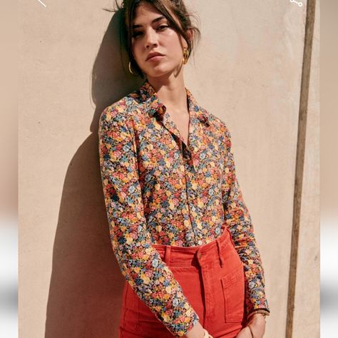 Nwt! Sezane Pierro Shirt. Size: 6us(38fr)Color: Sunflowers Approximately Measurements: Pit To Pit:21" Total Length:26" Sunflower Colors, Fashion Blouses, Modern Pattern, Work Fashion, Blouse Styles, Summer Wardrobe, Blue Orange, Fall Fashion, Red Yellow