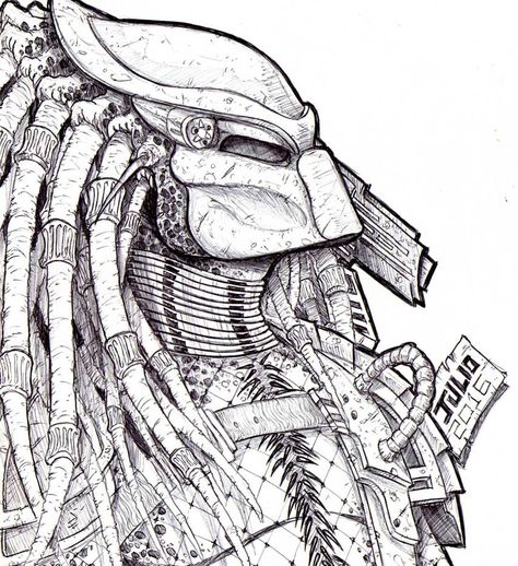 Predator Drawing, Predator Tattoo, Predator Artwork, Predator Alien Art, Predator Movie, Alien Drawings, Arte Alien, Alien Vs Predator, Alien Vs