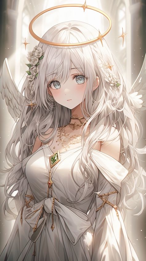 Anime angel, White hair, big breasts Angel White Hair, Anime Angel, Black Hat, White Hair, Angel, Health, Books, Hair, Anime