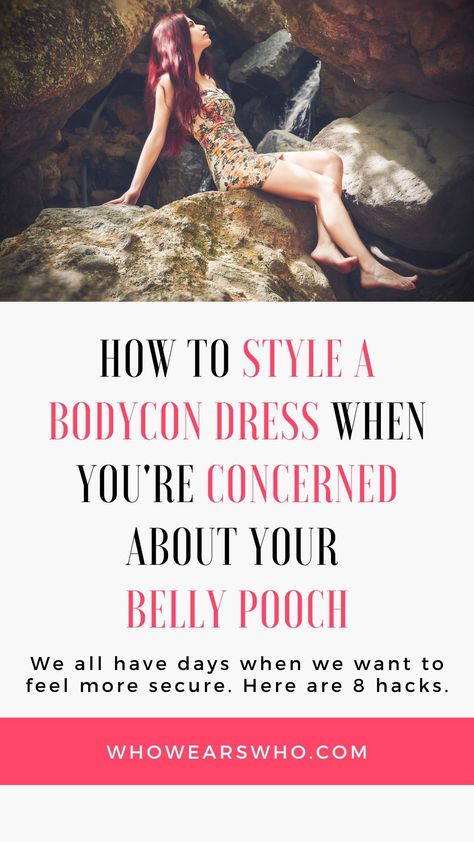 Styling an outfit when you feel self-conscious about your body can feel defeating and frustrating. Learn how to style a bodycon dress when you're concerned about your belly pooch. These 8 suggestions are perfect for days when you want to feel more secure in your outfit. You don't have to use all 8 – but choose one or two, and you'll feel calm and confident in your favorite bodycon dress. How To Style Bodycon Dress, Style A Bodycon Dress, Spin Outfit, Belly Pooch, Fashion Style Women, Badass Style, Funny Tattoos, Self Conscious, Under Dress