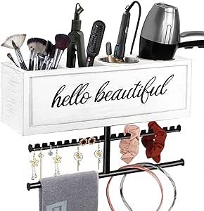 Rustic Hair Dryer Holder Wall Mounted,Hair Styling Tools & Accessories Organizer,Bathroom Supplies & hot Tools vanities Organizer Caddy,for Storage Flat Iron,Blow Dryer,Curling Iron,Headbands,Towel Blow Dryer Holder, Hair Tool Organizer, Industrial Style Furniture, Organizer Bathroom, Salon Stations, Accessories Organizer, Hair Dryer Holder, Iron Holder, Beauty Organization