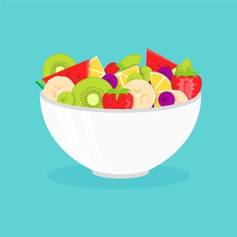 Delicious fruit salad in white bowl | Free Vector #Freepik #freevector #food #design #fruit #vegetables Salad Drawing, Green Fruits And Vegetables, Salad Design, Food Truck Festival, Berry Salad, Fresh Fruit Salad, Fruit Cartoon, Salad Bowls Set, White Bowl