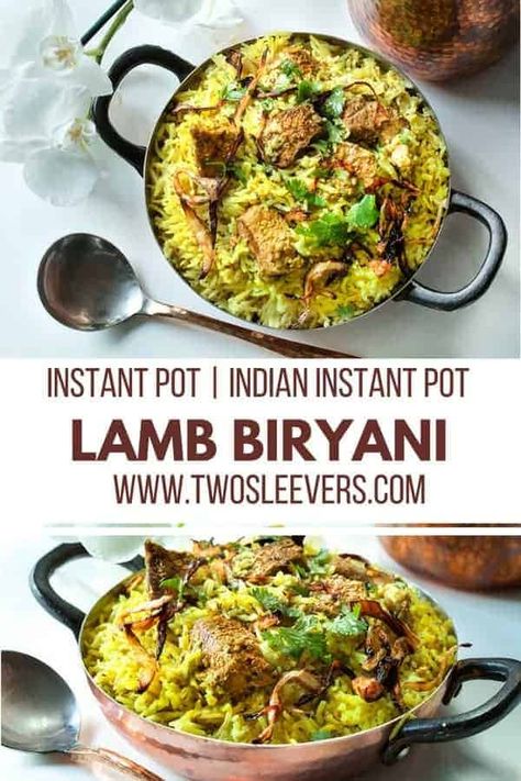 Instant Pot Kacchi Lamb Dum Biryani. Tender morsels of lamb, marinated and cooked with the rice. Authentic taste with half the work and no packaged spices! Lamb Biryani | Instant Pot Biryani | Lamb and Rice Dishes| Indian Instant Pot Recipes| Indian Instant Pot Recipes, Lamb Biryani, Indian Instant Pot, Instant Pot Indian, Biryani Recipes, Indian Rice Recipes, Dum Biryani, Indian Rice, Lamb Dishes