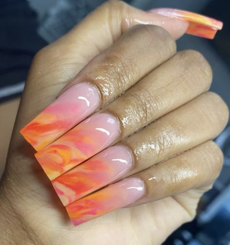 Gel Overlay Nails, Ambre Nails, Marble Acrylic Nails, Acrylics Nails, Sunset Nails, Acrylic Nails Nude, Green Acrylic Nails, Drip Nails, Medium Nails