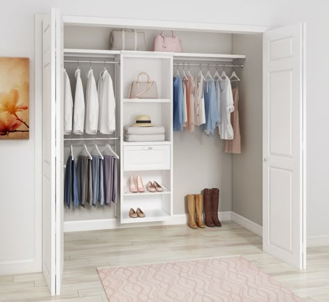 Allen Roth Closet, White Wood Closet, Wood Closet Shelves, Wood Closet Systems, Wood Closet, White Closet, Closet Kits, Closet Renovation, Closet Collection