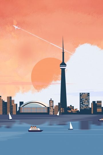 landscape,international,city,toronto,canada Canada Graphic Design, Toronto Illustration, Toronto Skyline, City Posters Design, Toronto City, Skyline Painting, Building Illustration, Font Illustration, Toronto Canada