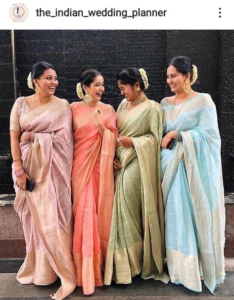 Ashika Ranganath, Pastel Bridesmaids, Bridesmaid Photoshoot, Indian Bridesmaids, Bridesmaid Saree, Tamil Wedding, Saree Poses, Simple Sarees, Chic Blouses