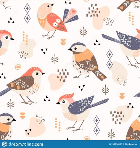 Spring Bird Illustration, Spring Birds Illustration, Spring Vector Illustration, Spring Illustration, Birds Pattern, Elements Illustration, Geometric Elements, Repeat Prints, Spring Birds