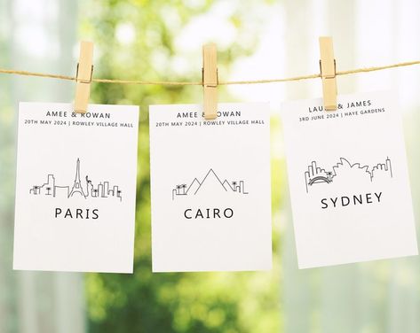 Travel Table Names, Country Map Table Cards, Travel Theme Wedding, City Table Numbers, Table Decor Ideas, Travel Lovers, Seating Decoration - Etsy UK Table Names Wedding, Sitting Plan, Wedding Table Setup, Wedding Decors, Wedding Table Number Cards, Block Text, Script Calligraphy, Travel Theme Wedding, Wedding Table Plan