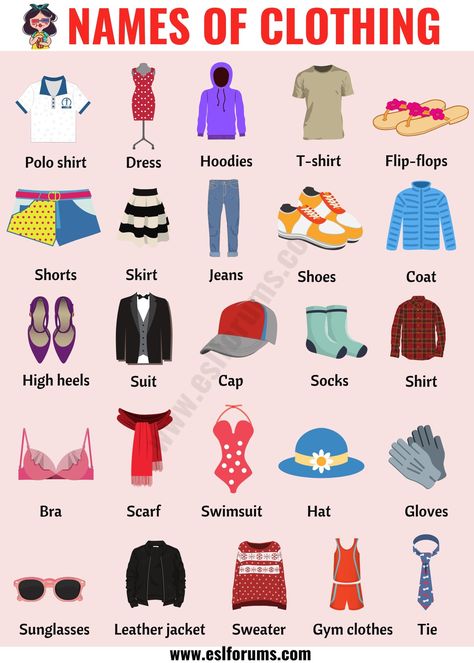 Types of Clothing: Useful List of Clothing Names with the Picture - ESL Forums Clothes Names, Clothes Images, English Clothes, Below The Knee Dresses, Style Web, Dresses By Pattern, Dress Name, What Is Fashion, Dress Sketches