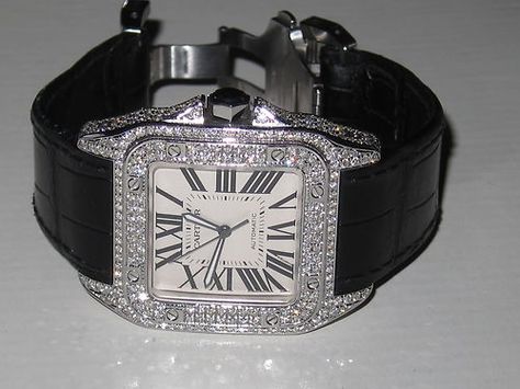 Mens Cartier Santos 100 XL Diamonds Everywhere Display Model | eBay Call Loucri Jewelers +1 516 960 7757 or Email sales@loucri.com Mens Cartier, Cartier Santos 100 Xl, Cartier Santos 100, Time Is Of The Essence, Father Time, Cartier Santos, Used Watches, Nice Jewelry, Cartier Watch