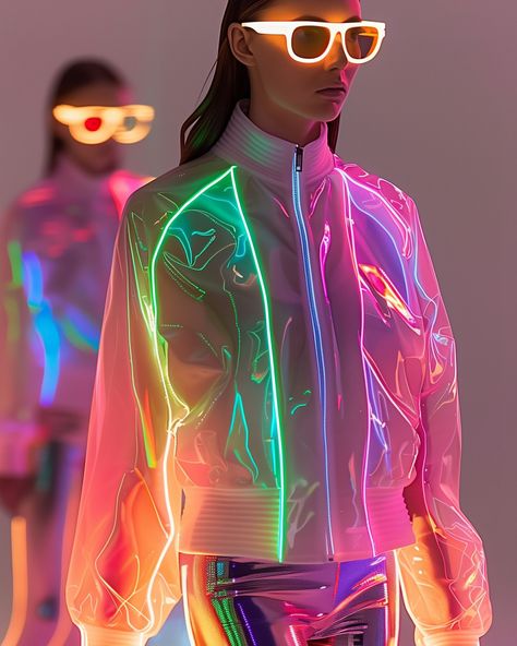 Shine bright wherever you go ✨💖 #neon #fashionshow #runway Cyberpunk Style Outfit, Fashionshow Runway, Cyberpunk Outfit, Rave Girls, Neon Outfits, Modern Style Design, Cyberpunk Style, Future Outfit, Futuristic Fashion