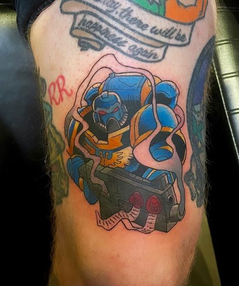 Rad Warhammer tattoo by Mike Wolfinger. #12ozstudios #team12oz #tattoo #tattoos #tattooed #tattooing #tattooism #tattooart #tattooartist #tattooer #tattooist #art #artstudio #tattooshop #tattoostudio #ink #inked #warhammer #warhammertattoo #colortattoos Space Marine Tattoo, Warhammer 40k Tattoo Ideas, Warhammer 40k Tattoo, 40k Tattoo, Warhammer Tattoo, Marine Tattoo, Tattoo Accessories, Nerd Tattoo, Work Goals