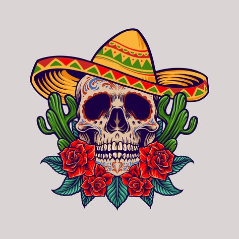 ¡Descarga el vector libre de regalías cinco de mayo mascota calavera mexicana 1936266 de Vecteezy para su proyecto y explora más de un millón de otros vectores, iconos y gráficos clipart! Drawing Mexican Culture, Mexican Skull Tattoo Design, Mexican Skull Painting, Mexican Design Motifs, Mexican Skull Drawing, Mexican Illustration Art, Mexican Culture Tattoo, Skull Illustration Design, Mexican Tattoo Ideas