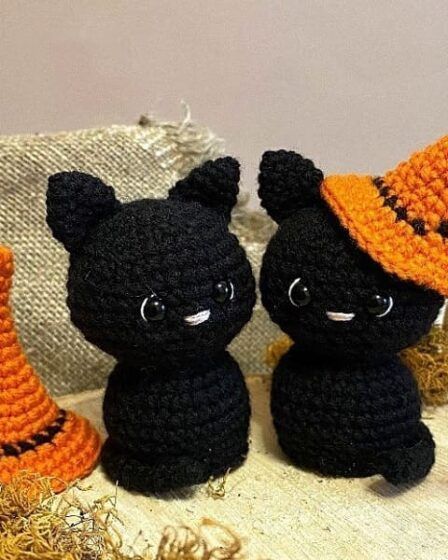 Crochet Black Cat Amigurumi, Black Cats For Halloween Crafts, Crochet Instagram Free Pattern, Free Amigurumi Halloween Patterns, Halloween Cat Crochet Pattern, Crochet Halloween Cat Free Pattern, Free Crochet Patterns Black Yarn, Crochet Black Cat Pattern Free Amigurumi, Black Crochet Amigurumi