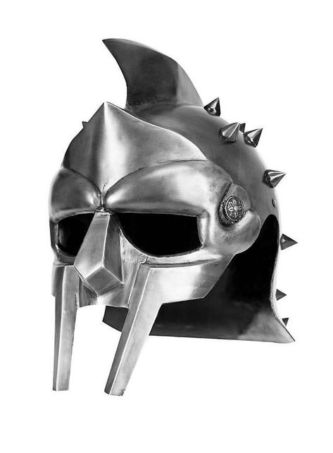 Gladiator Film, Gladiator Mask, Russell Crowe Gladiator, Gladiator Movie, Gladiator Tattoo, Silver Clothing, Helmet Tattoo, Gladiator Helmet, Medieval Tattoo